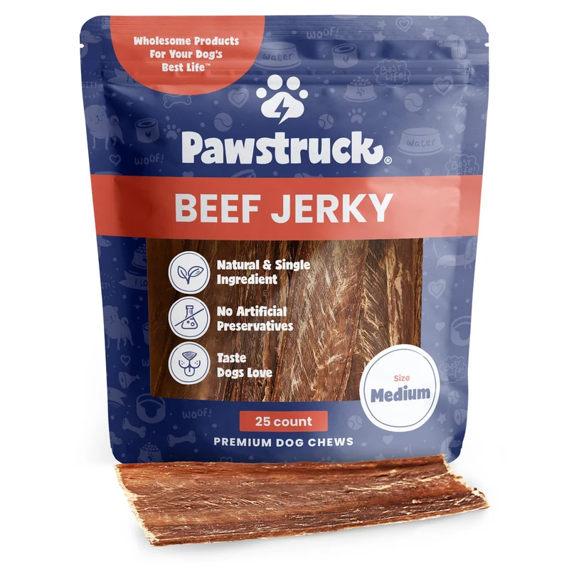 Pawstruck Jerky Bœuf Premium pour Chien – Tranches 4–6 pouces, Soutien des Articulations, Sans Conservateurs, 25 Morceaux
