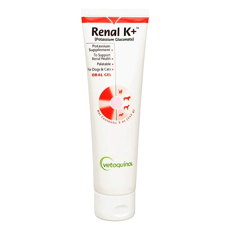 Vetoquinol Renal K+ Gel – Supplément potassium gluconate pour chiens et chats, 5 oz