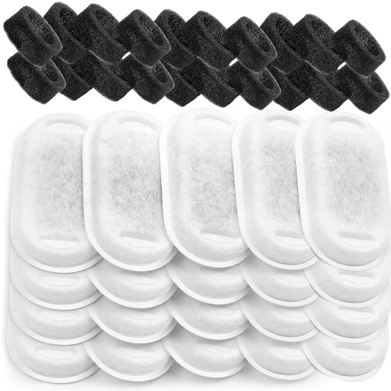 Monsin Filtres pour Fontaine Chat – 67oz/2L Débit Ajustable | Pack 20 Filtres + 20 Éponges