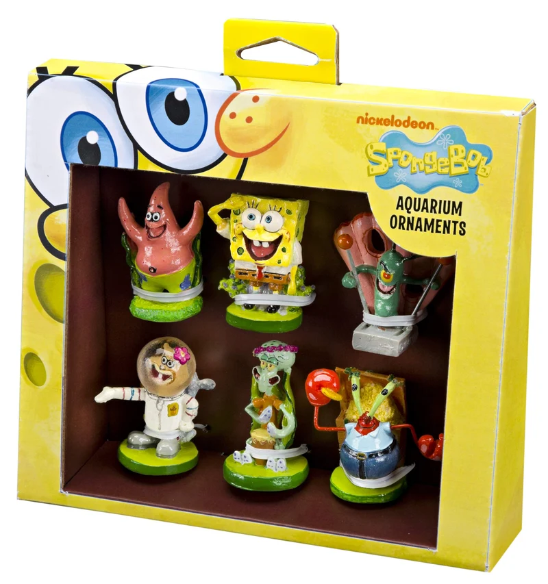 Penn-Plax Ensemble de 6 Décorations Mini Aquarium – Bob l'éponge, Licence Officielle, Eau Douce et Salée