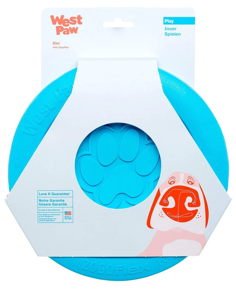West Paw Zogoflex Zisc – Disque Volant pour Chiens 8,5 pouces Bleu Aqua – Léger et Flottant