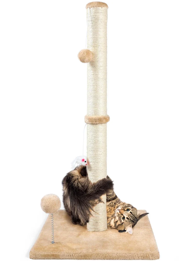 ANWA 32 pouces – Post de griffage vertical 3-en-1 pour chats d’intérieur, base renforcée beige