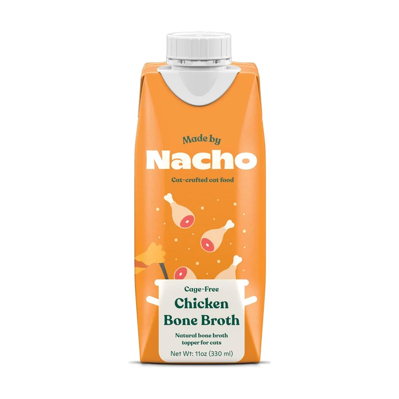Made by Nacho Bouillon d’os pour chat — Hydratation et Saveur Poulet, Pack de 4 (11 oz chacun)