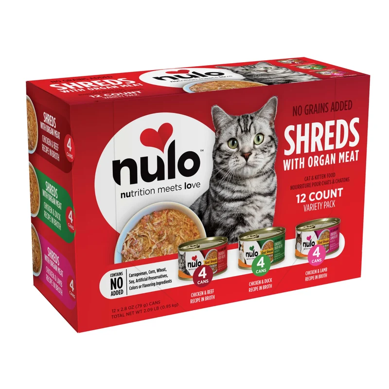 Nulo Real Shreds avec abats – Pâtée humide chat, 12 boîtes de 2,8 oz