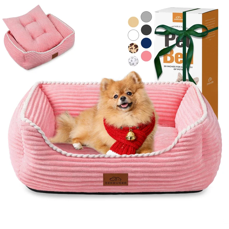 Zerbuger Couchage Orthopédique pour Chien Moyen – Canapé avec Mousse de Soutien, Tapis Lavable et Base Antidérapante (Rose, Taille Moyenne)