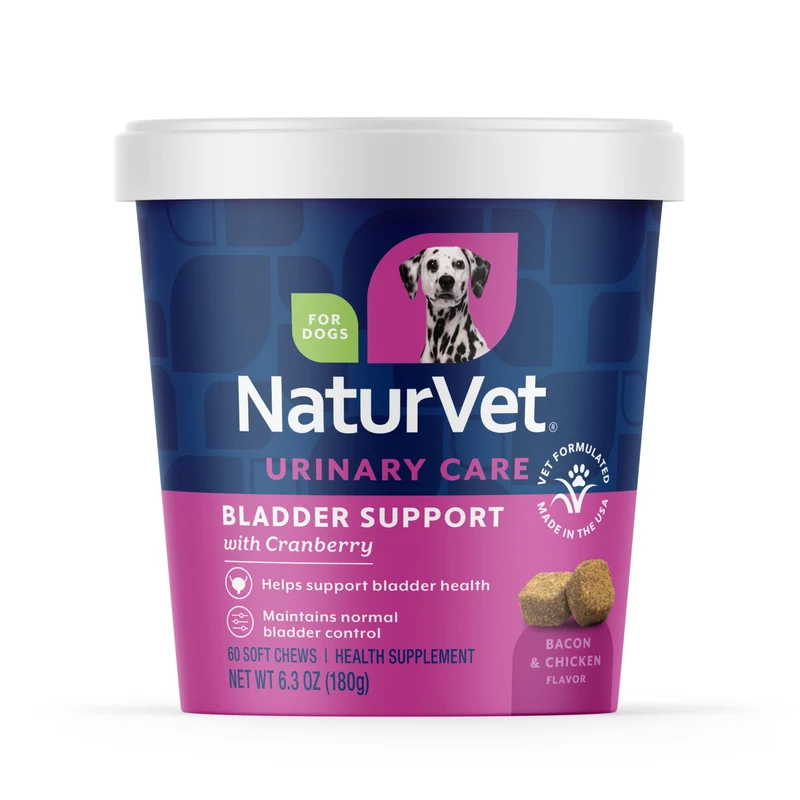 NaturVet Soutien Vésical Plus Canneberge pour Chiens – 60 bouchées molles, Fabriqué aux États‑Unis