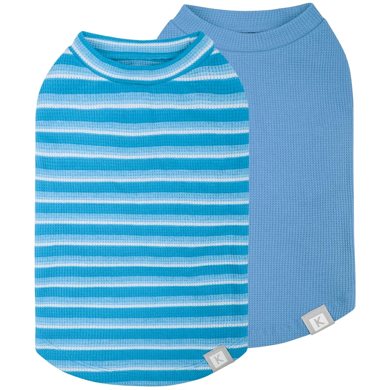 KYEESE 2 Pack T-shirts Chien Gaufre Sans Manches Bleu Rayé – Confort Léger pour Petits Chiens (Taille L)