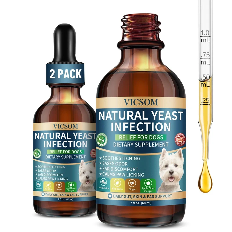 VICSOM Traitement naturel pour infection à levure chez le chien – Lot de 2 flacons 60 ml, démangeaisons et santé des oreilles