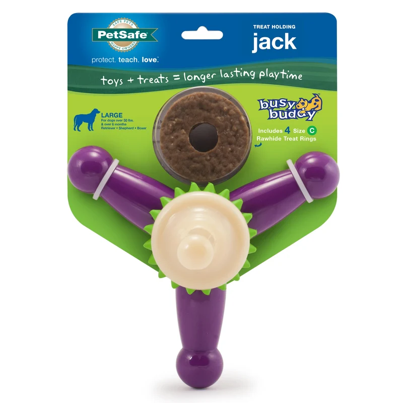 PetSafe Busy Buddy Jack – Jouet casse-tête pour chien robuste avec friandises incluses – Violet