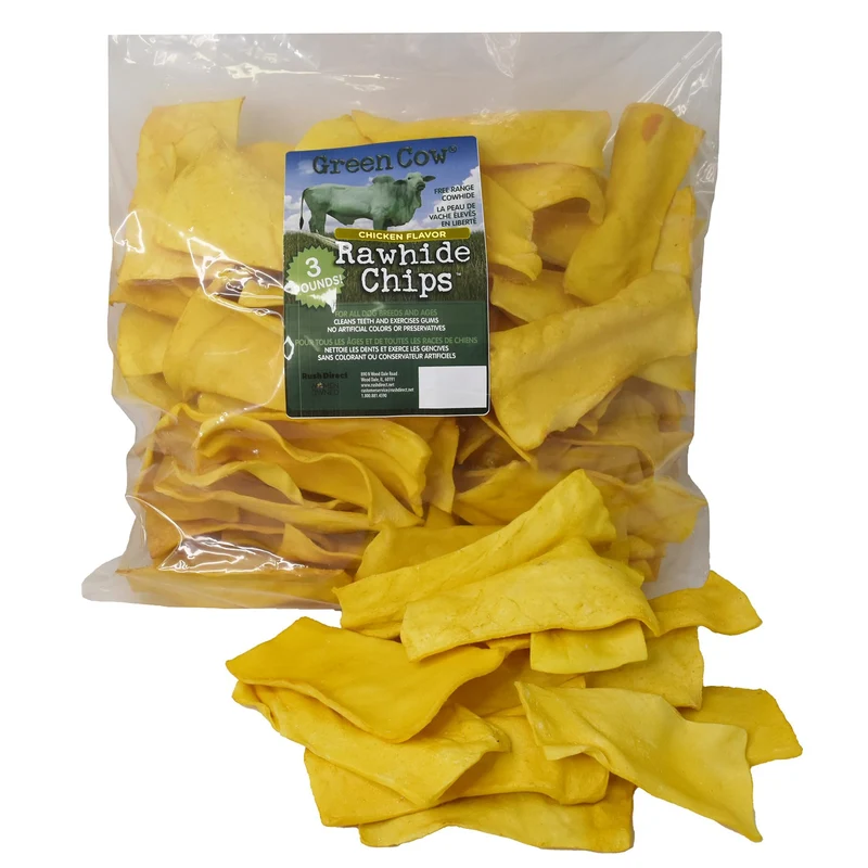 GreenCow Rawhide Chips Saveur Poulet — Sac 1,36 kg pour Grands Chiens, Mastication Durable