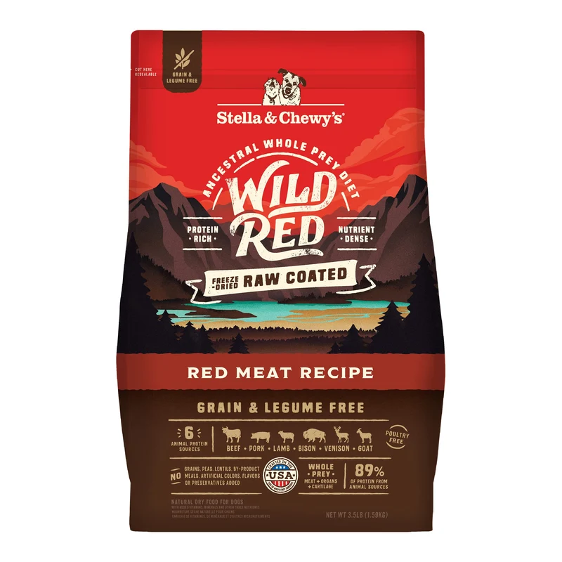 Stella & Chewy's Wild Red Croquettes Cru Enrobées – Protéines Élevées Sans Céréales ni Légumineuses, Viande Rouge, Sac 1,6 kg