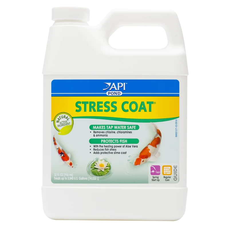 API POND STRESS COAT – Conditionneur d’eau d’étang 32 onces : déchlorant, protection et soin des poissons