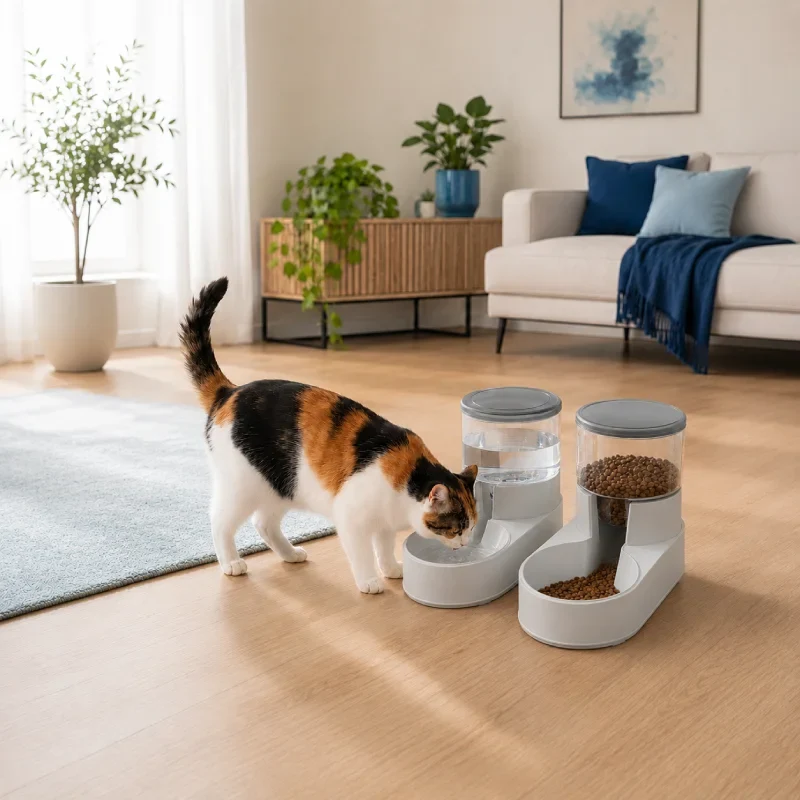 Distributeur eau croquettes design chat › Duovia