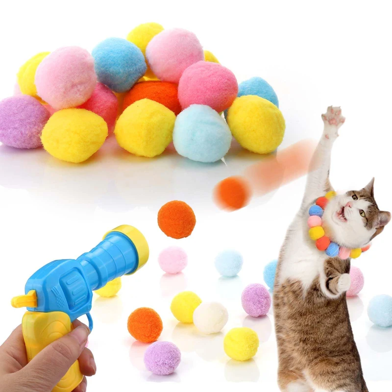 AIERSA Lanceur de Balles Peluche pour Chat – Jeu Interactif Intérieur avec 20 Balles Pom-Pom