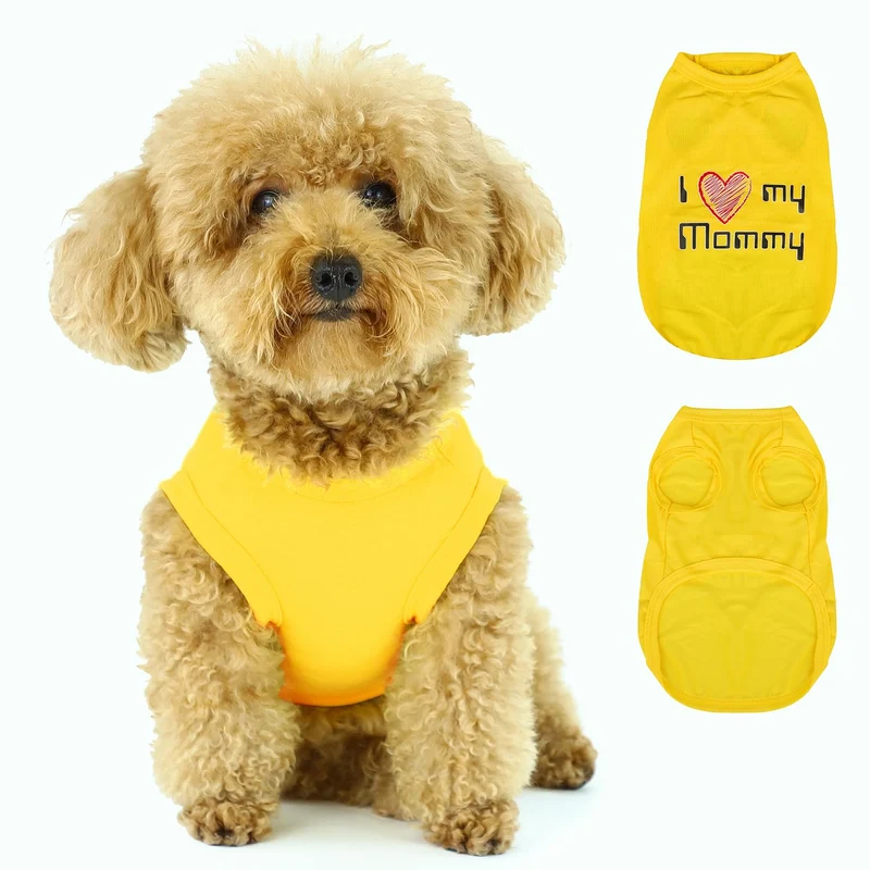 Paiaite Veste pour Chien Jaune – Tee-shirt sans manches avec le slogan 'J’aime ma maman' (petite taille) – Confort et Entretien Facile