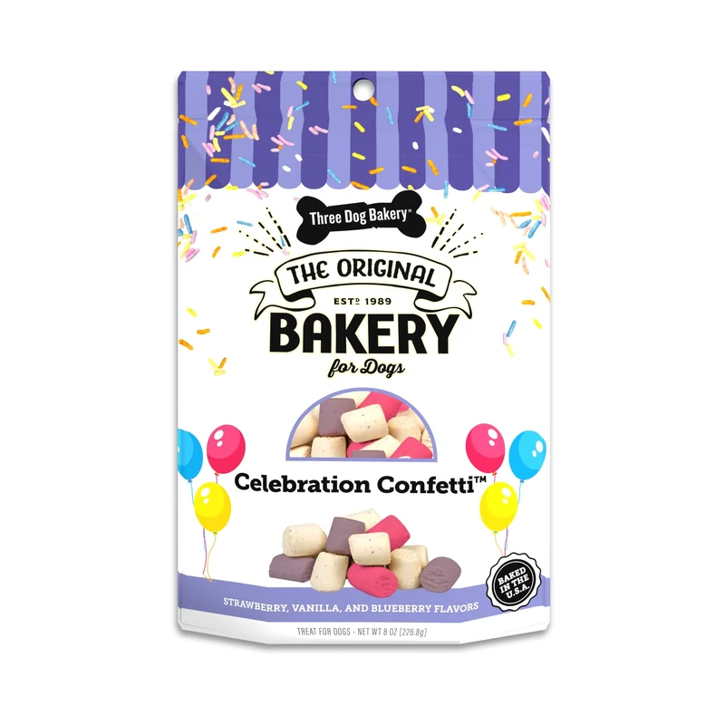 Three Dog Bakery Celebration Confetti – Friandises festives pour chiens, biscuits d’anniversaire et occasions spéciales