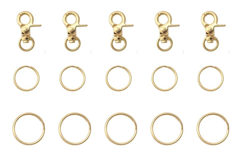 Ruwado Clips d'étiquette pour chien avec porte-clés — 5 anneaux en métal polyvalents (or)