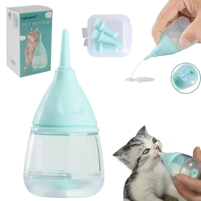 LogFaadCoi Kit Biberons 40ml pour Chatons et Chiots – 3 Tétines Silicone Réutilisables, Valve Anti-Étouffement
