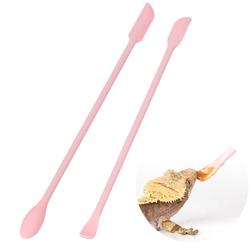 WOLEDOE – Lot de 2 Cuillères pour Réptiles – Mélange Poudre et Fruits, Geckos à Crête, Gargouilles et Dragons Barbus – Rose