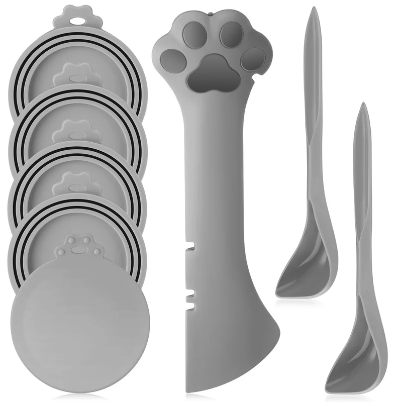 Uiifan – Couvercles pour boîtes de nourriture animale (8 pièces) avec cuillères en silicone et ouvre-boîte en forme de patte