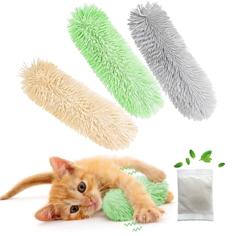 Rishoesu - 3 Peluches Interactives pour Chats d'Intérieur, Coussins Doux, Bruit Crinkle et Herbe à Chat Naturelle