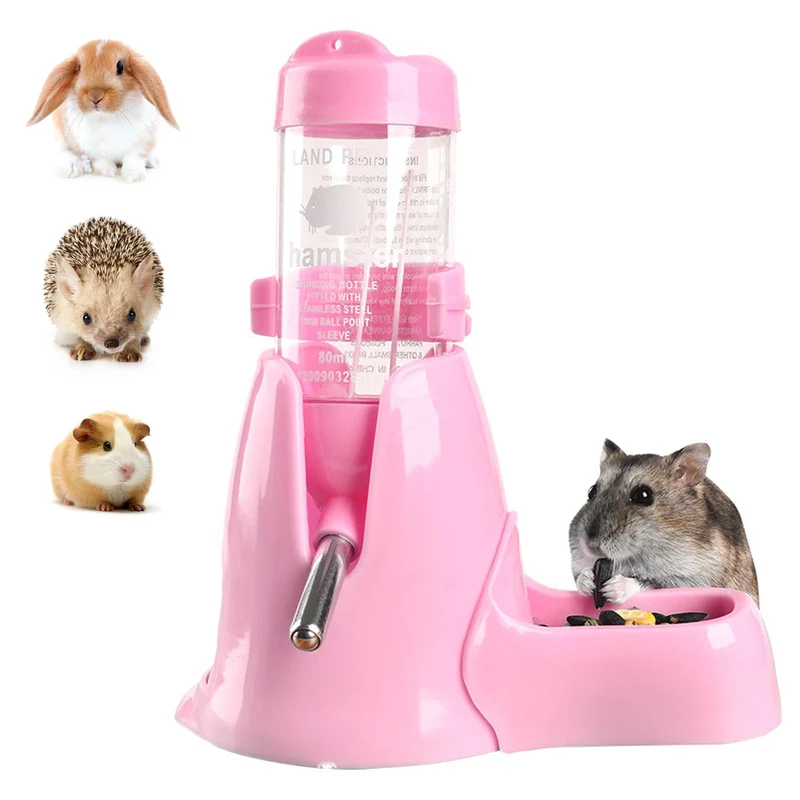 Shudyear 3 en 1 Distributeur d'eau automatique pour petits animaux — Bouteille sans fuite 80 ml (rose)