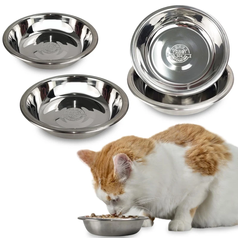 GCVOPTON – 4 Bols en Acier Inoxydable pour Chats, 5,5 Pouces, Peu Profonds, Lavables au Lave-Vaisselle