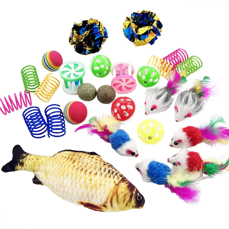 QUVOVID Ensemble de 27 Jouets pour Chats — Poisson Catnip, Balles et Souris Peluche