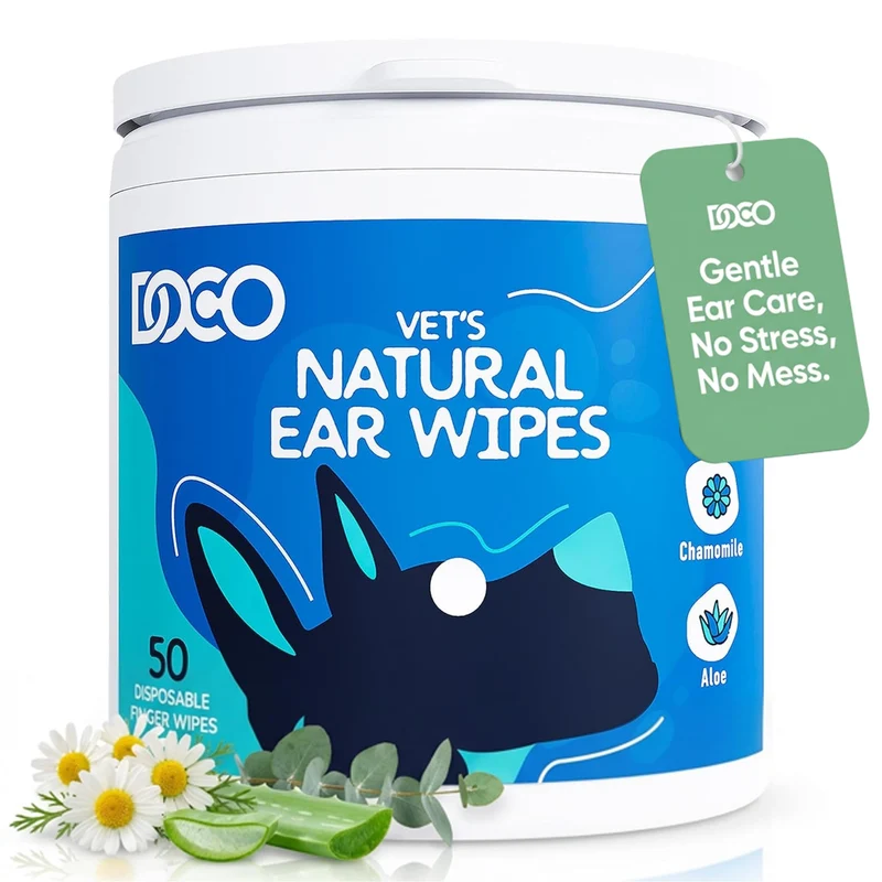 Lingettes DOCO pour oreilles – chiens et chats (50 pièces) Eucalyptus, Camomille et Aloe