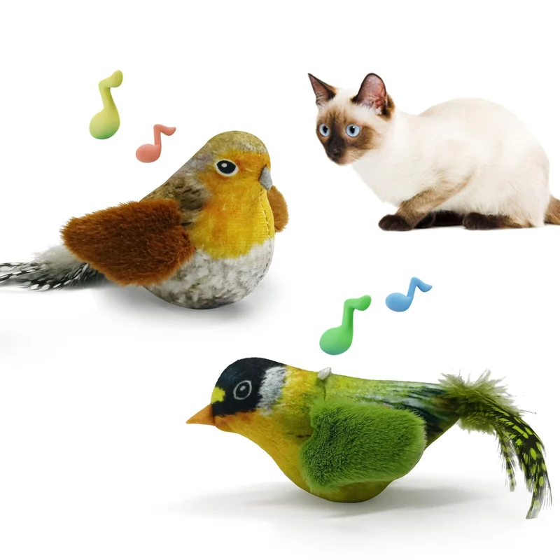 LEWISER – Jouets pour chat : oiseaux chantants en 2 pièces avec SilverVine et herbe à chat – Intérieur – Vert