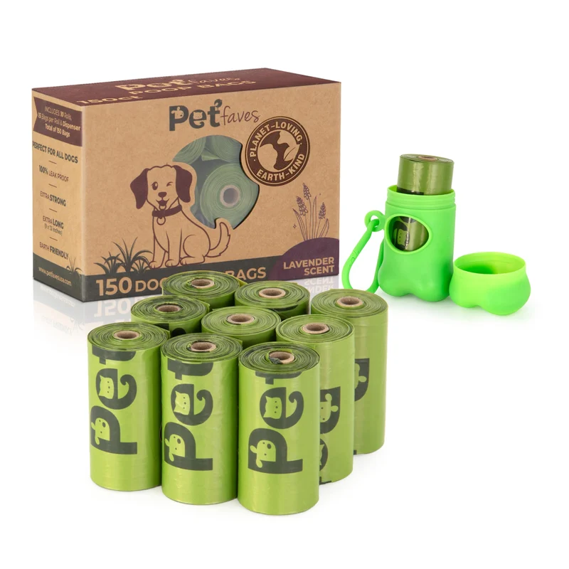 Pet Faves Sacs à Crottes Écologiques — Sans Fuite, Extra Longs, Senteur Lavande – 150 Sacs