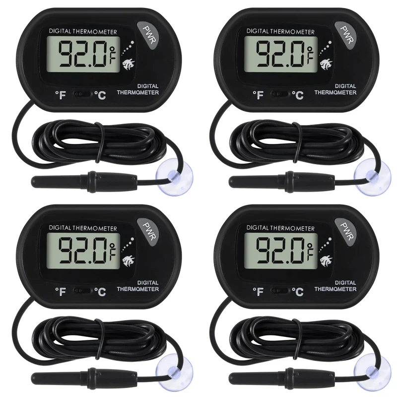 4 pièces Thermomètre d'Aquarium et Terrarium Dorhea – LCD, Celsius/Fahrenheit