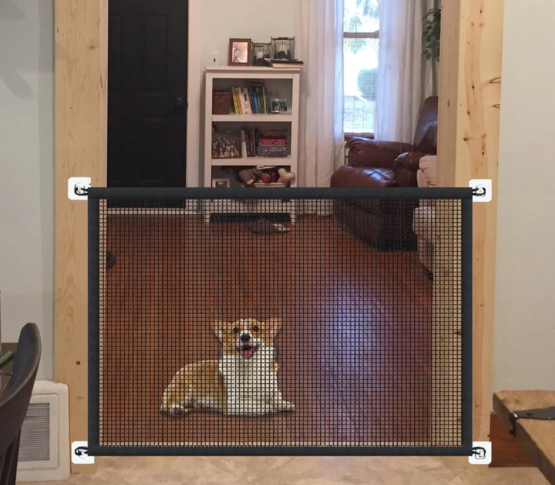 Barrières pour chien LWFCOEE – Portables sans perçage pour portes et escaliers – 43,5 x 31 pouces – 6 crochets