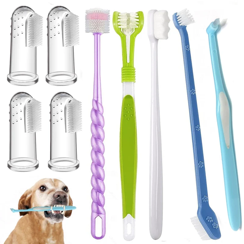 URMYONLY Brosse Dentaire pour Chiens et Chats — 360°, Tête Triple & Double