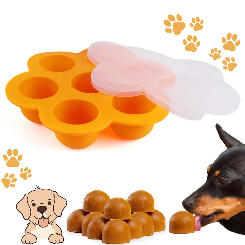 Vodolo Moule Silicone Grand pour Friandises Chien Pupsicle avec Couvercle – 7 Cavités