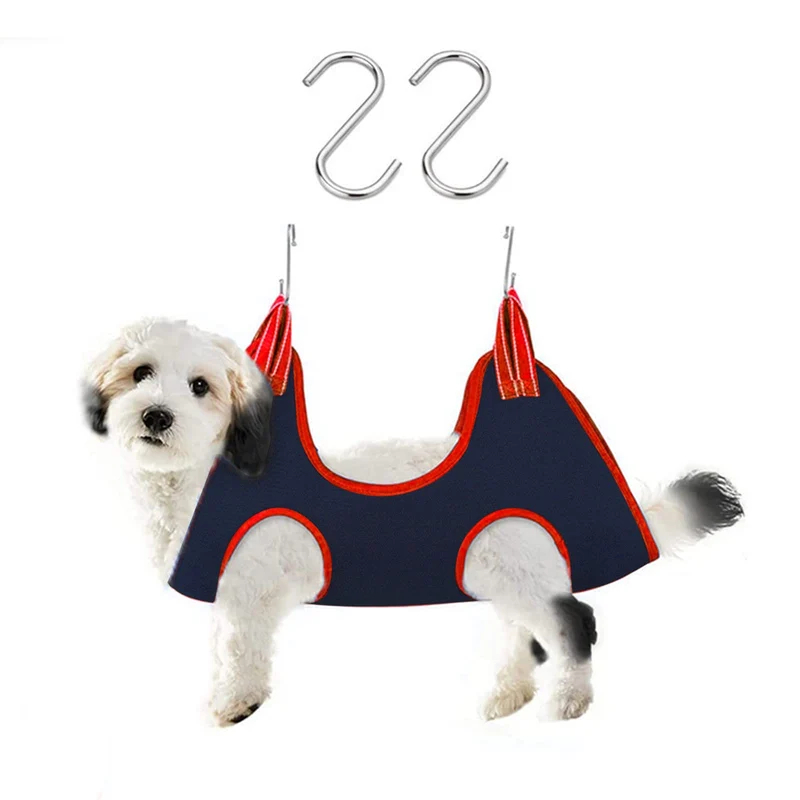 LuckyOpt Hamac de Toilettage pour Chiens et Chats – Harnais Hamac avec 2 Crochets en Acier (Noir, Taille S)