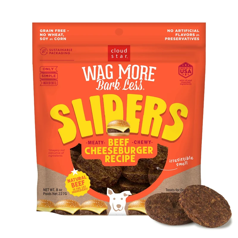 Cloud Star Wag More Bark Less Mini-burgers pour chien — Boeuf et fromage, 225 g