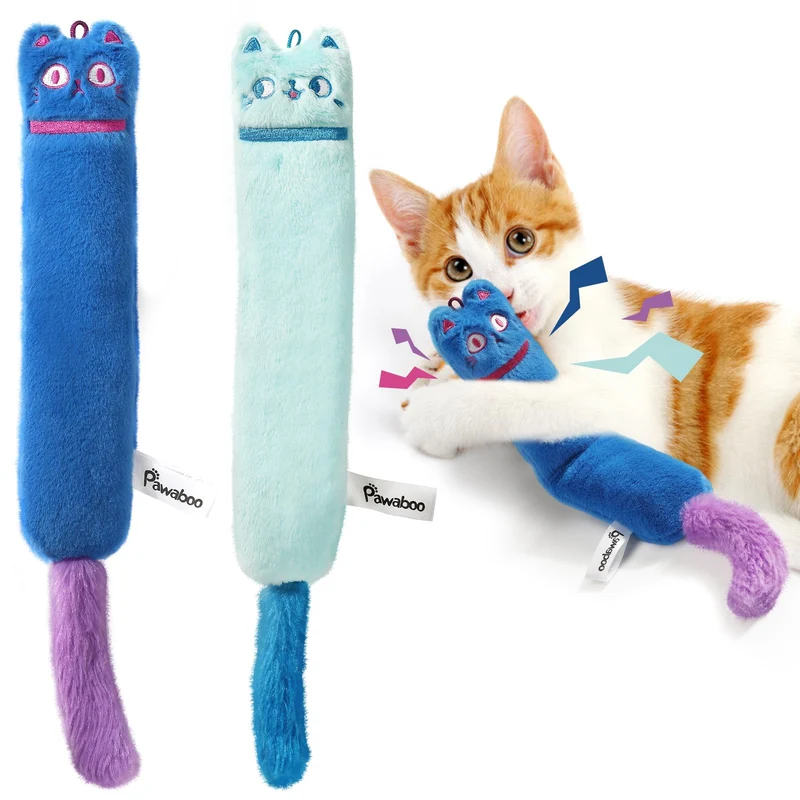 Pawaboo – Lot de 2 Jouets pour Chats avec Herbe à Chat, Cloche et Papier Bruissant, Peluche Douce et Durable