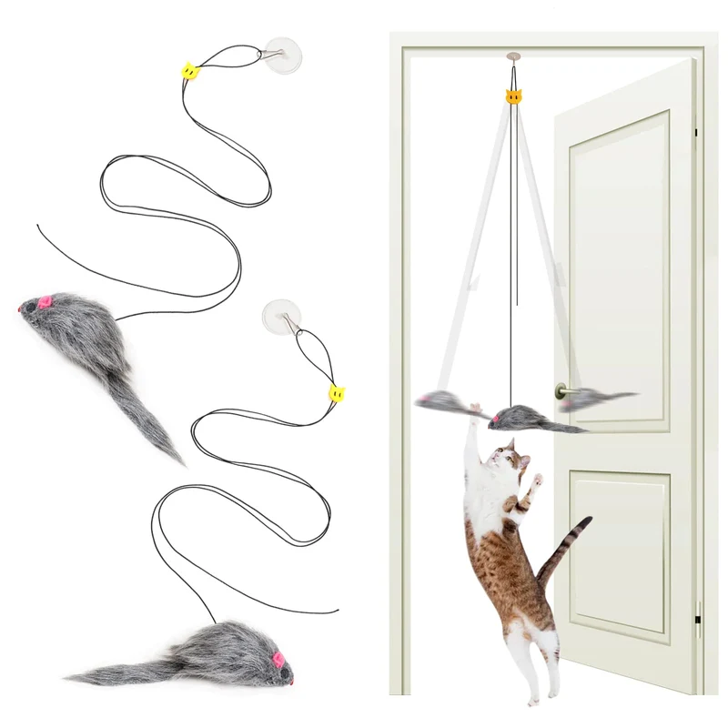 MintCat 2 Pièces Jouets Chat Intérieur – Interactifs Souris et Corde Élastique