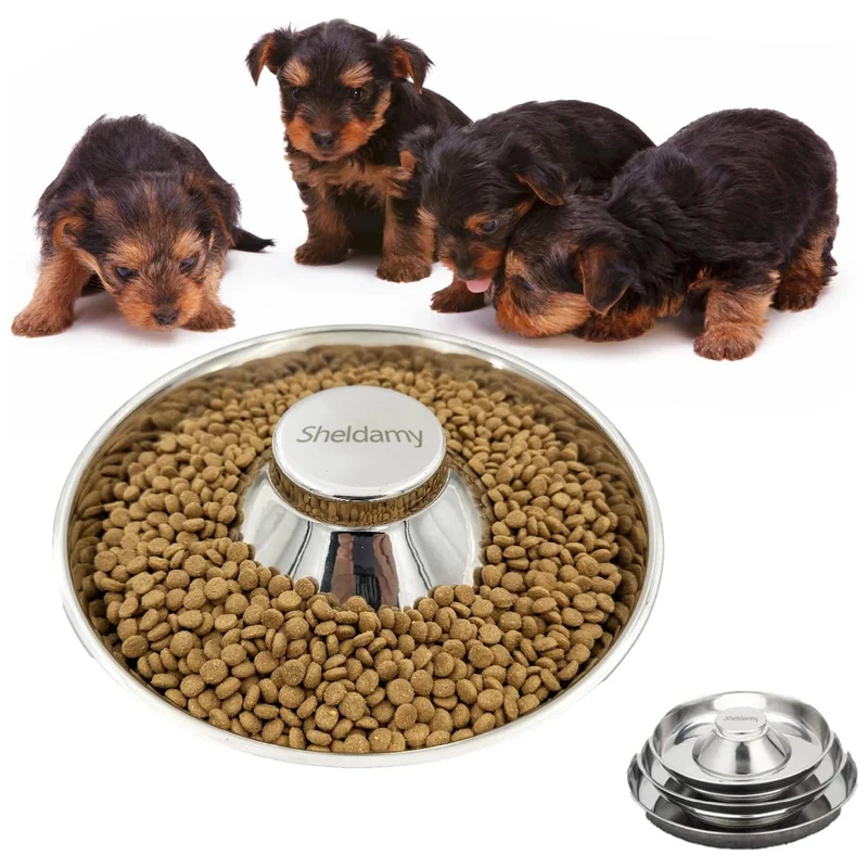Sheldamy : Bol en acier inoxydable pour chiots et chiens – Mangeoire alimentaire et eau, trois tailles