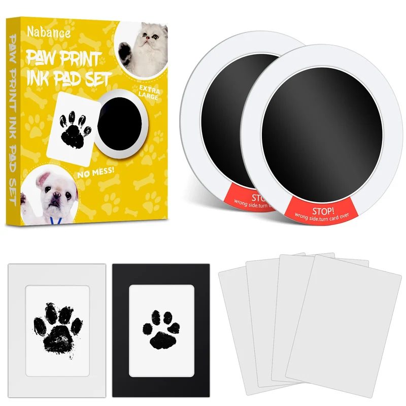 Nabance Kit d'empreinte sans encre pour chiens et chats – 2 tampons ronds + cadres photo