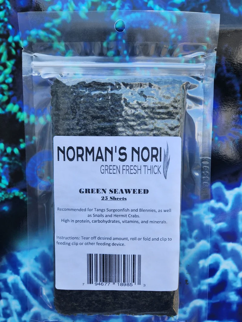 Norman’s Nori – Feuilles d’algue verte 25 feuilles 4x7, alimentation naturelle pour poissons d’eau salée