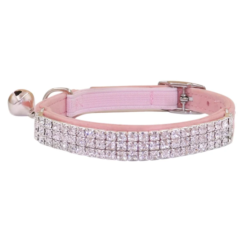 THAIN Collier Rhinestones pour Chat et Petit Chien en Velours Rose – Ajustable 8-11 po