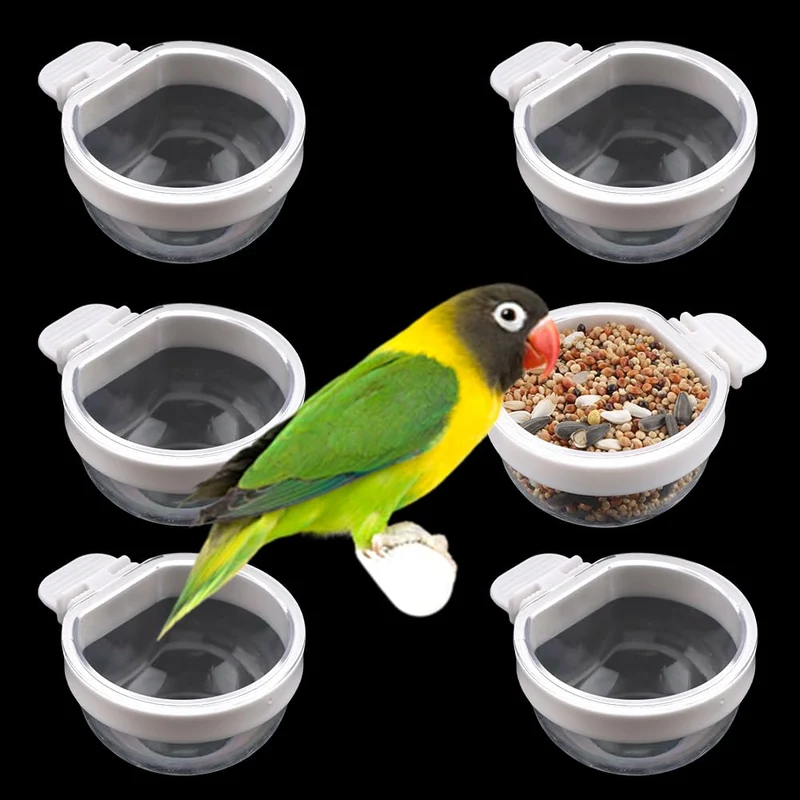 DQITJ Ensemble de 6 Bols Transparents Détachables pour Petits Oiseaux — Nourrisseur et Abreuvoir Suspendu