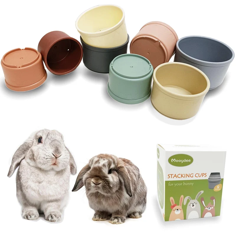 Mooydee – 8 Gobelets Empilables pour Lapins et Cobayes | Jouets Colorés en Plastique Sûr et Réutilisables