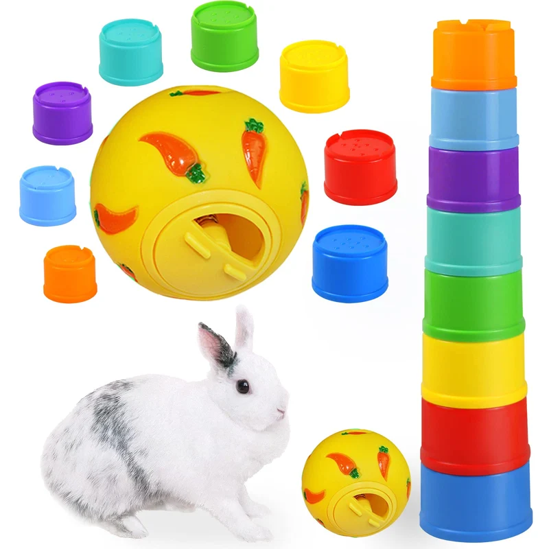 QTYWACYQ - Lot de 9 Gobelets Empilables et Balle Snack pour Lapins et Petits Animaux