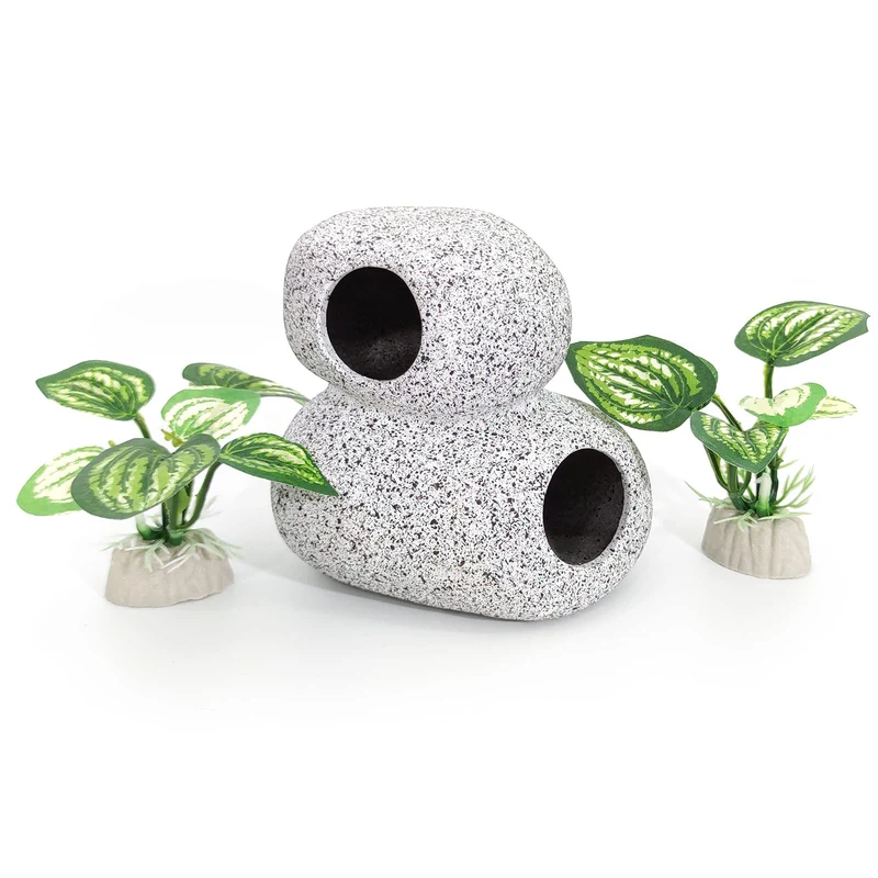 Vtapliea Caverne d'Aquarium avec Fenêtre - Décor Betta et Plantes Artificielles