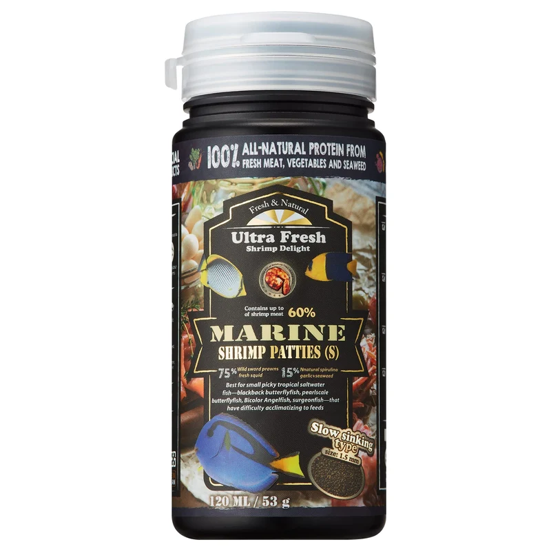 Ultra Fresh Nourriture Poissons Marins – 75% Crevettes-Épée et Calmar, Protéines Naturelles, Coloration Améliorée, Taille S 1,86 oz