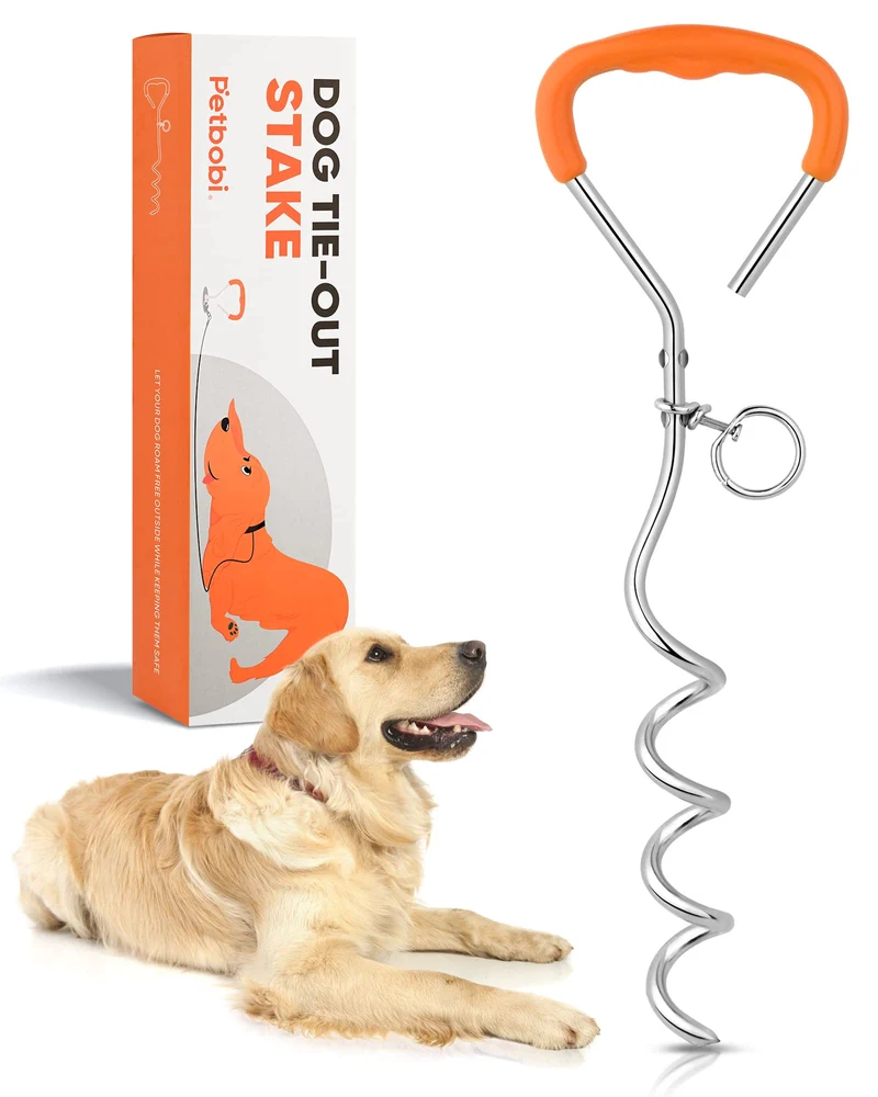 Petbobi Piquet d'ancrage pour chien 16 pouces – Acier solide 9 mm, Poignée orange
