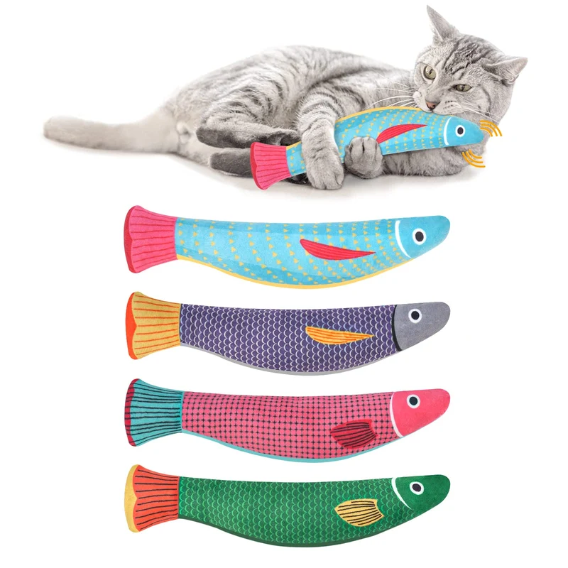 WONOWPA – 4 Jouets pour Chats en Peluche avec herbe à chat et cloche, résistants à la morsure, jouets de dentition